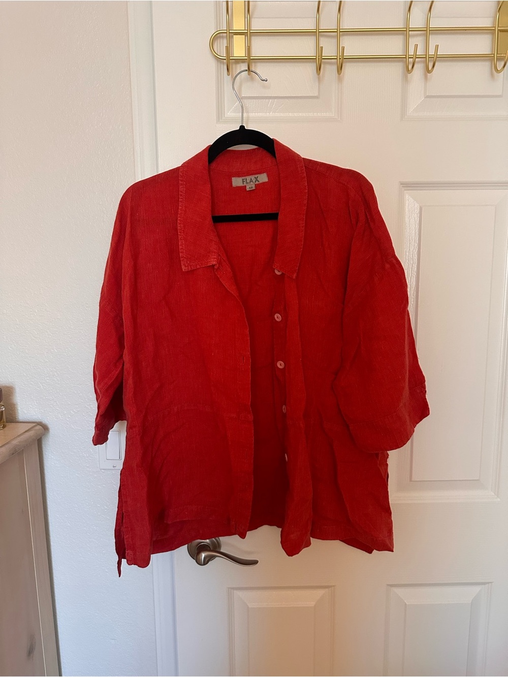 Flax Red Linen Button-Down Shirt